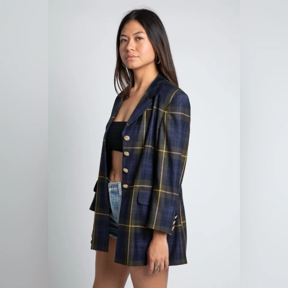 Escada Vintage Plaid Blue Blazer size 42 or Medium